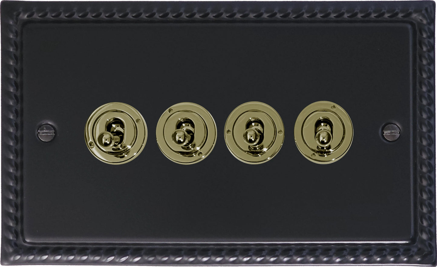 Georgian Flat Black 4 Gang Toggle (Brass Toggles)