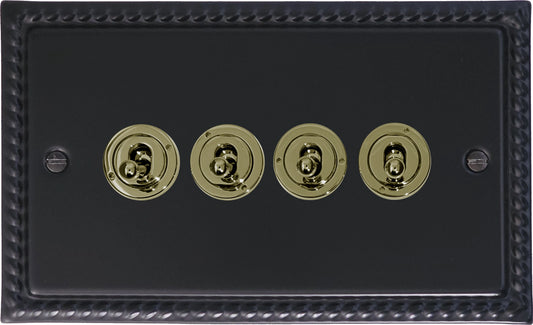 Georgian Flat Black 4 Gang Toggle (Brass Toggles)