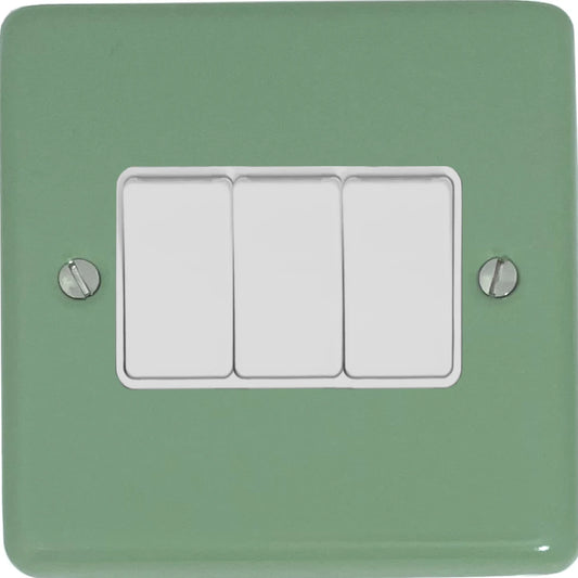 Classic Sage Green 3 Gang Switch (White Switches)