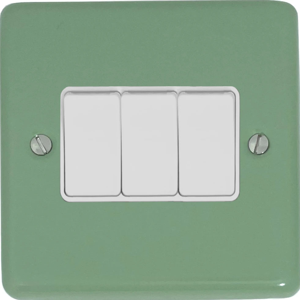 Classic Sage Green 3 Gang Switch (White Switches)