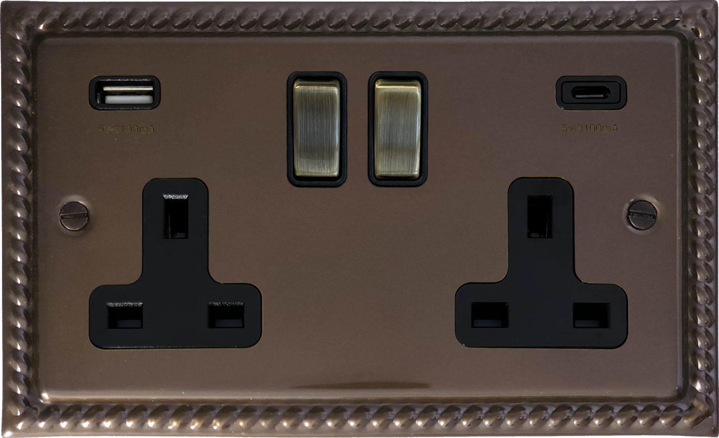 Georgian Medium Bronze 2 Gang Socket C/W USBC