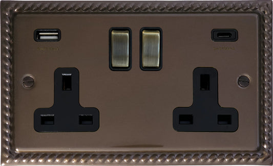 Georgian Medium Bronze 2 Gang Socket C/W USBC