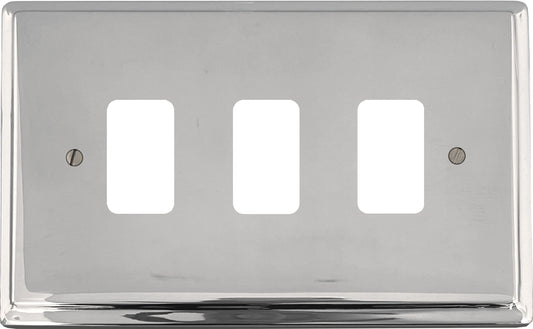 Deco Polished Chrome 3 Gang Grid Plate