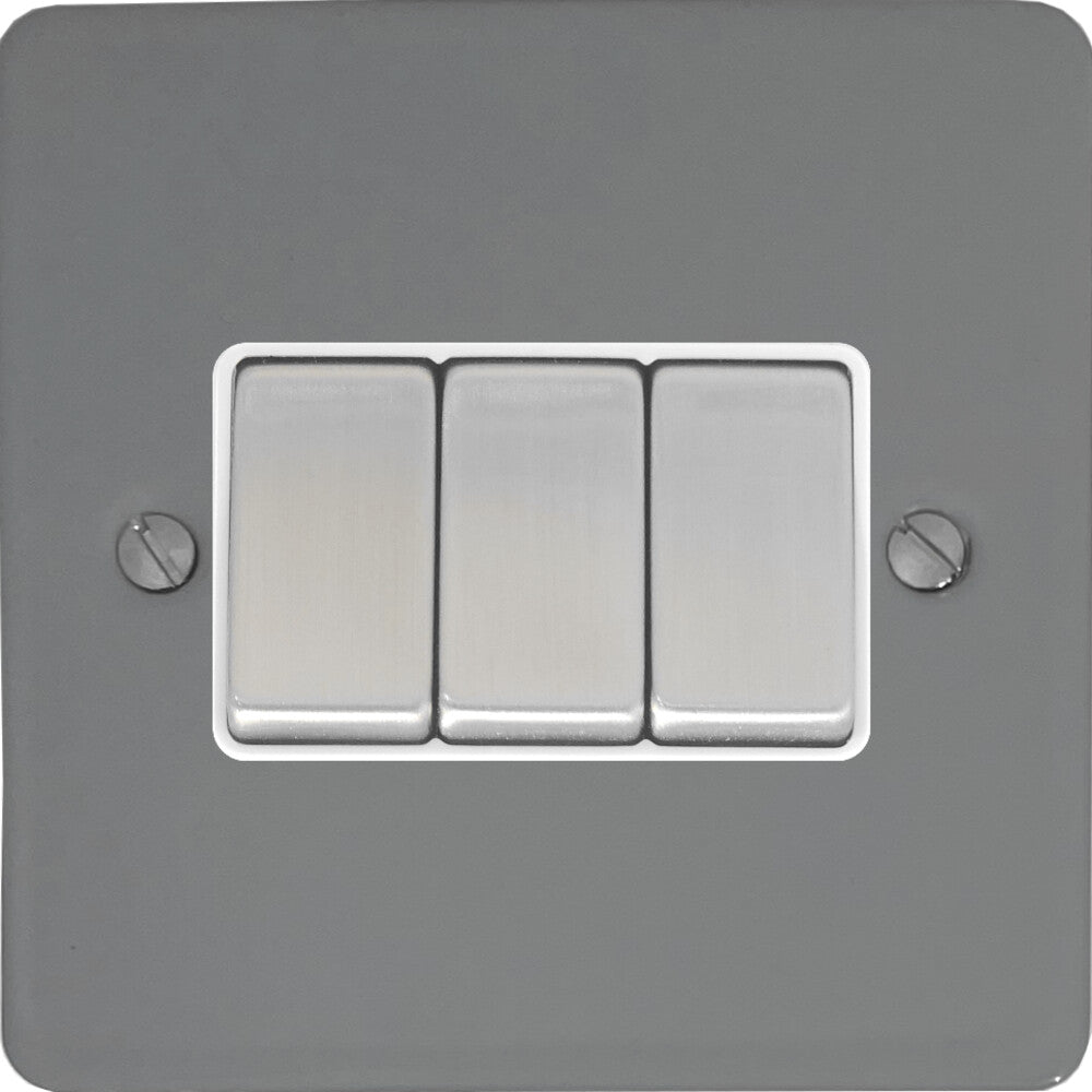 Flat Light Grey 3 Gang 2 Way Switch