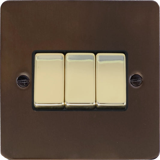Flat Medium Bronze 3 Gang 2 Way Switch