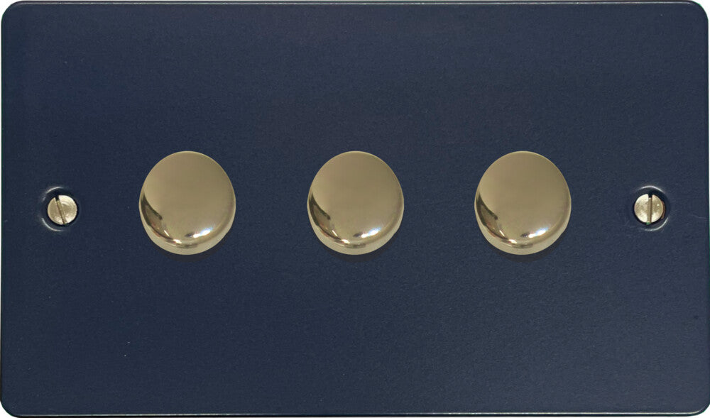 Flat Blue 3 Gang LED Dimmer (Polished Brass Caps)