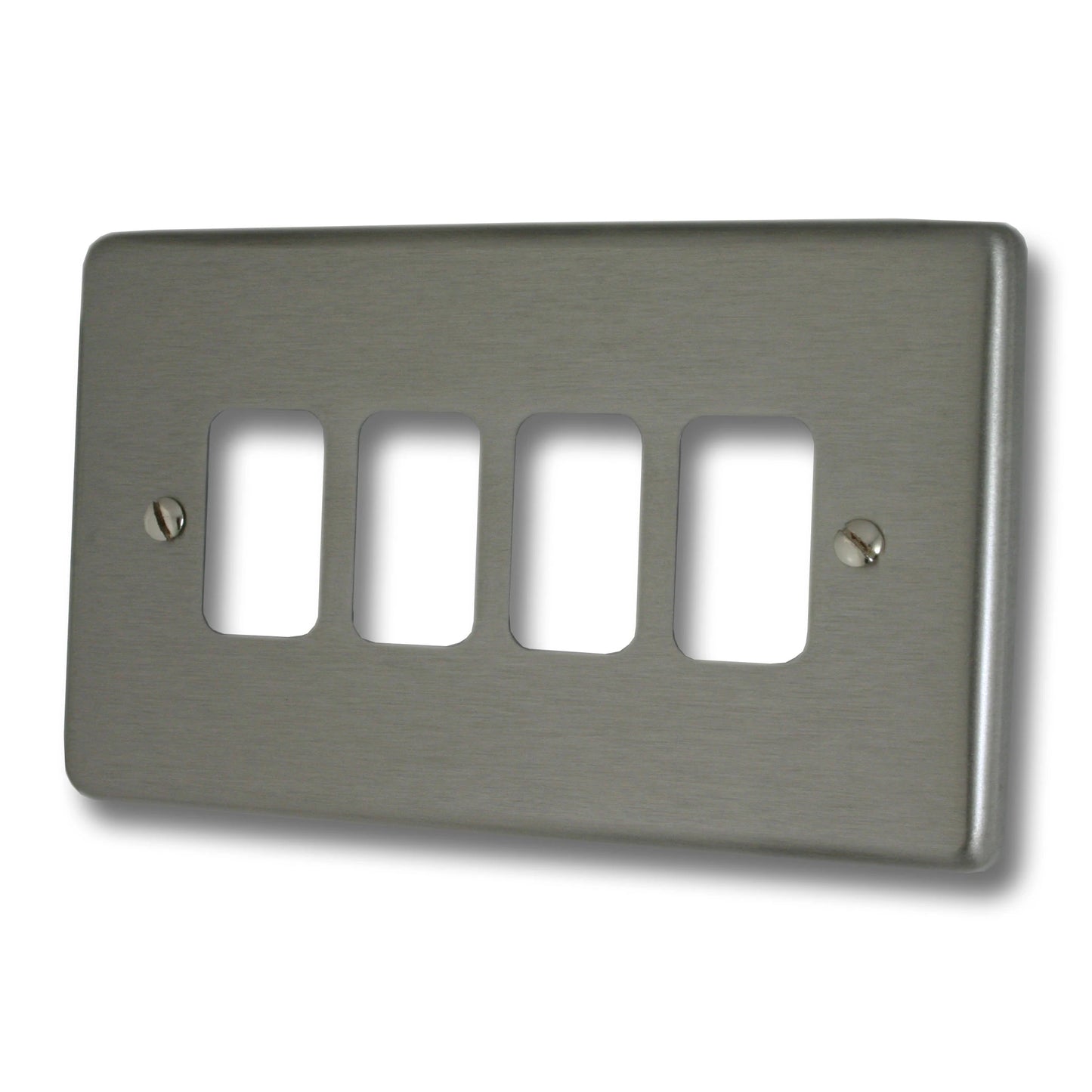 Contour Brushed Steel 4 Gang Grid Plate