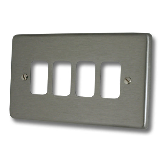 Contour Brushed Steel 4 Gang Grid Plate