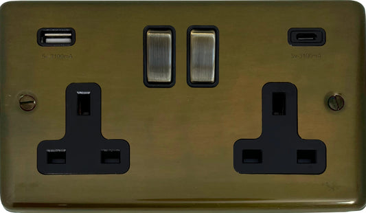 Contour Medium Bronze 2 Gang Socket C/W USBC