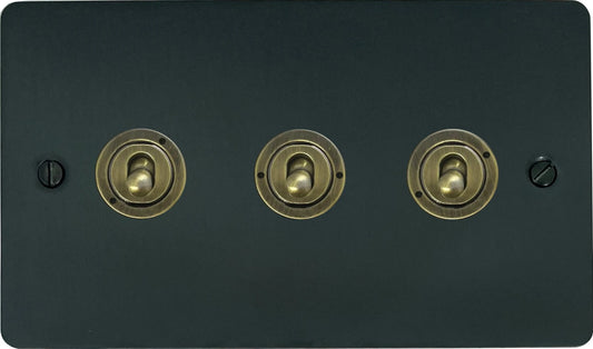 Flat Black Bronze 3 Gang 2 Way Toggle
