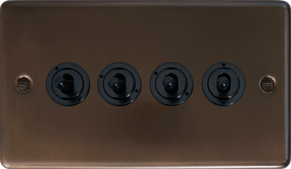 Contour Medium Bronze 4 Gang Toggle Switch (Black Toggle)