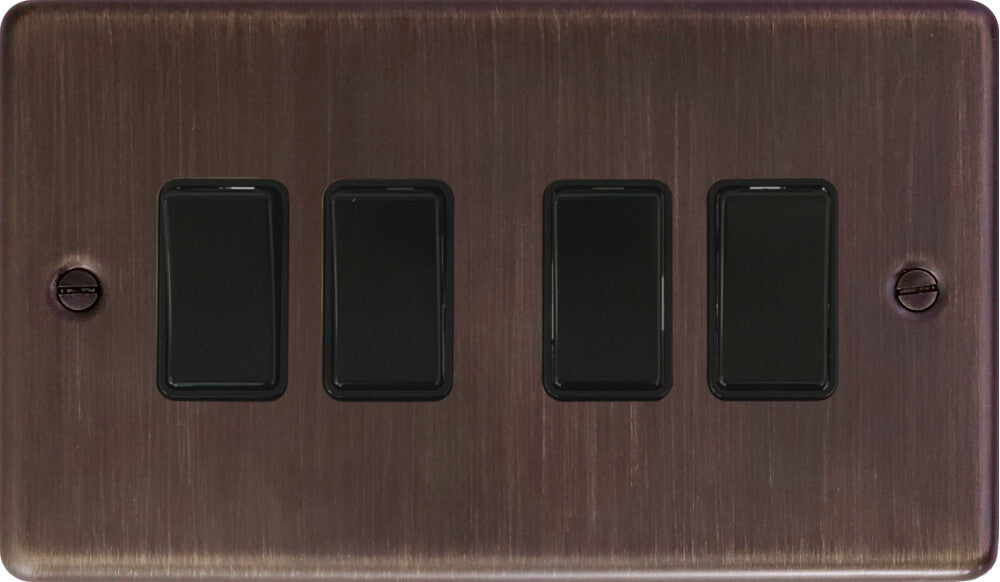 Contour Antique Copper 4 Gang Switch (Black Switch)