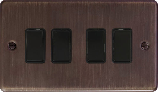 Contour Antique Copper 4 Gang Switch (Black Switch)