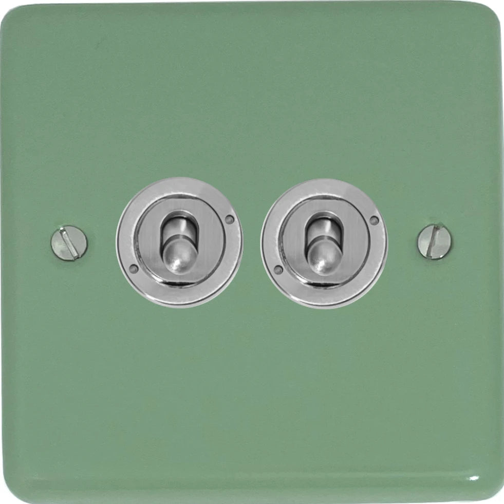 Classic Sage Green 2 Gang Toggle (Brushed Steel Toggle)