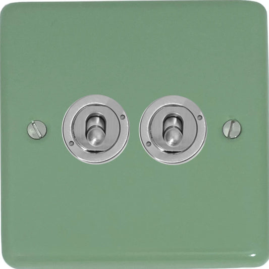 Classic Sage Green 2 Gang Toggle (Brushed Steel Toggle)