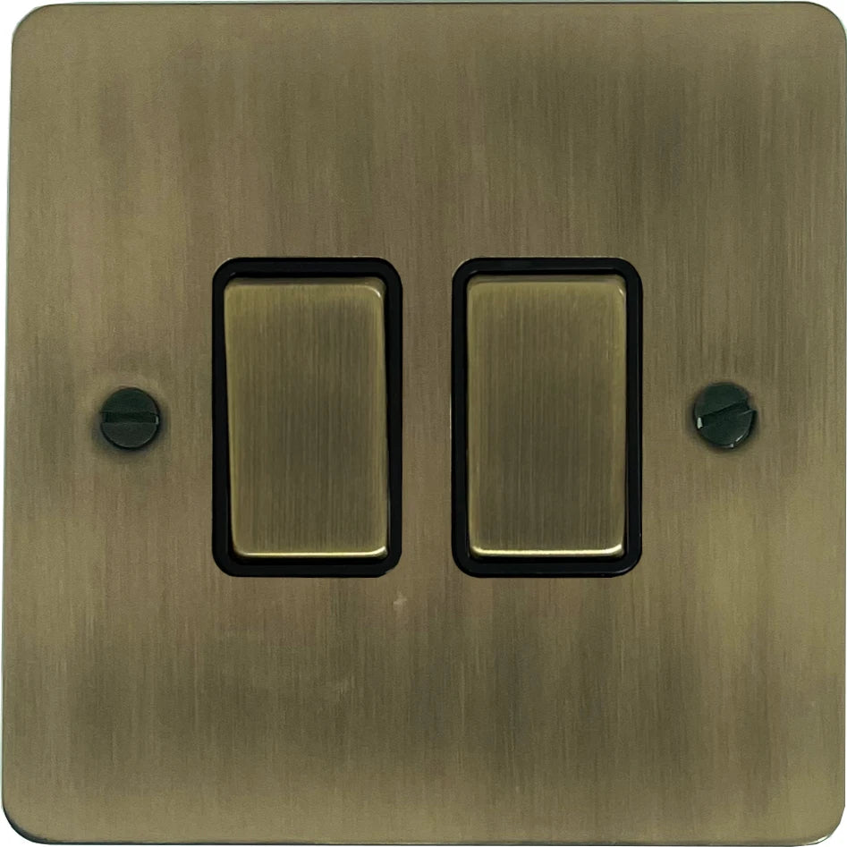 Flat Light Antique Brass 2 Gang Switch