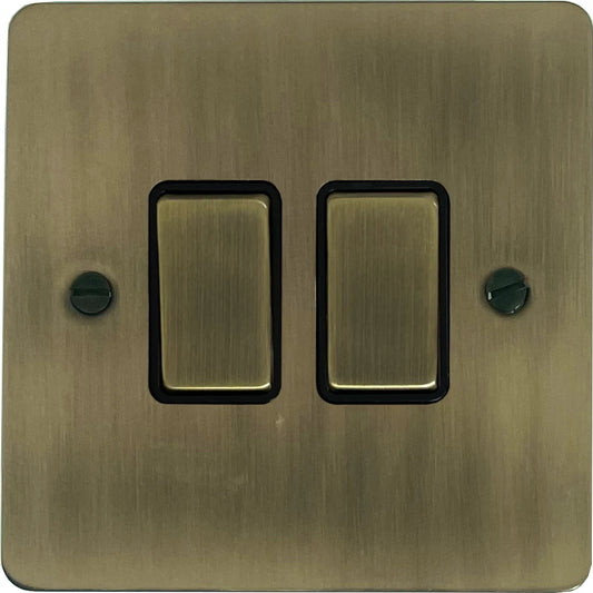 Flat Light Antique Brass 2 Gang Switch