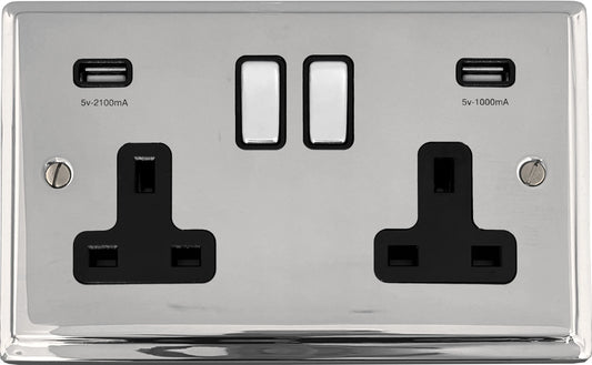 Deco Polished Chrome 2 Gang Usb Socket