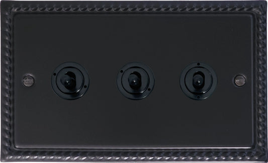 Georgian Flat Black 3 Gang Toggle Switch (Flat Black Toggle)