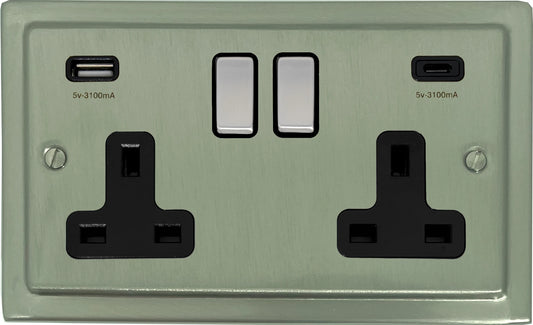 Victorian Satin Nickel 2 Gang USBC Socket