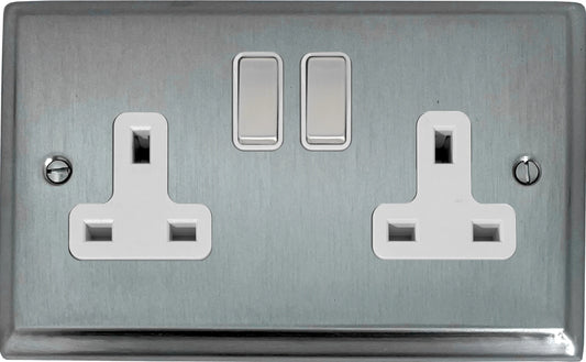 Deco  Satin Chrome  2 Gang Socket