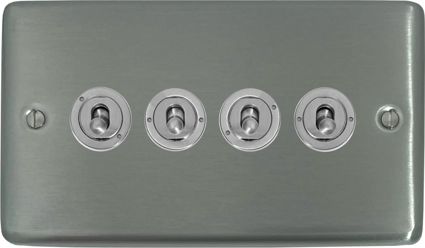 Contour Brushed Steel 4 Gang Toggle Switch