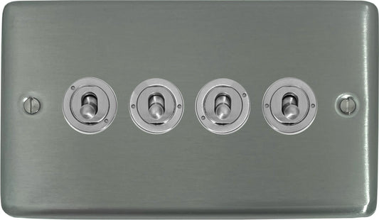Contour Brushed Steel 4 Gang Toggle Switch
