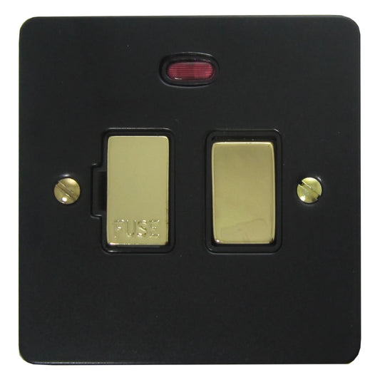 Flat Black Switched Fused Spur with Neon (Brass Switch)