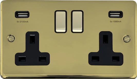 Contour Polished Brass 2 Gang Usb Socket