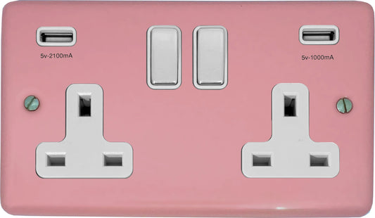 Contour Pink Contour 2 Gang Socket Usb
