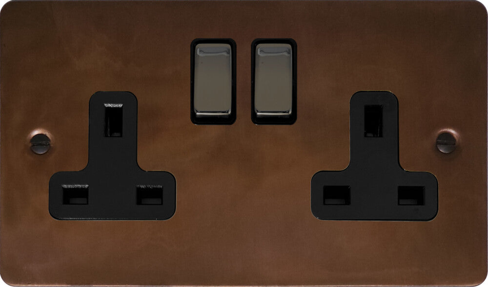 Flat  Tarnished Copper  2 Gang Socket