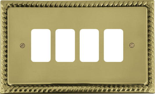 Georgian Polished Brass 4 Gang Grid Plate