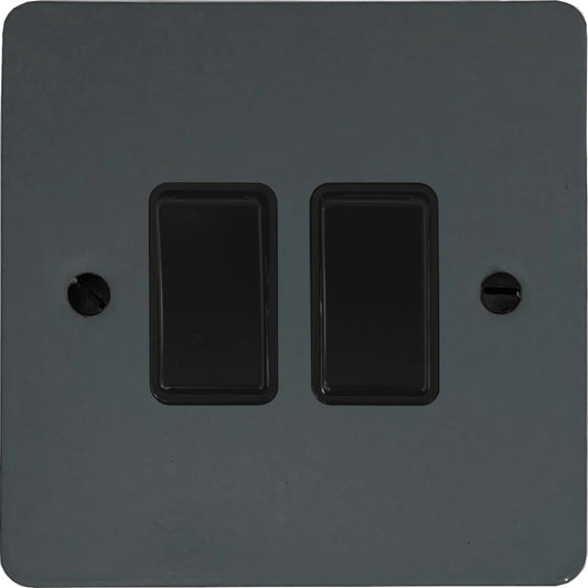 Flat Dark Grey 2 Gang 2 Way Switch