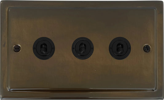 Victorian Medium Bronze 3 Gang Toggle (Flat Black Toggle)