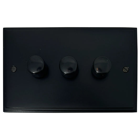 Victorian Flat Black 3 Gang LED Dimmer