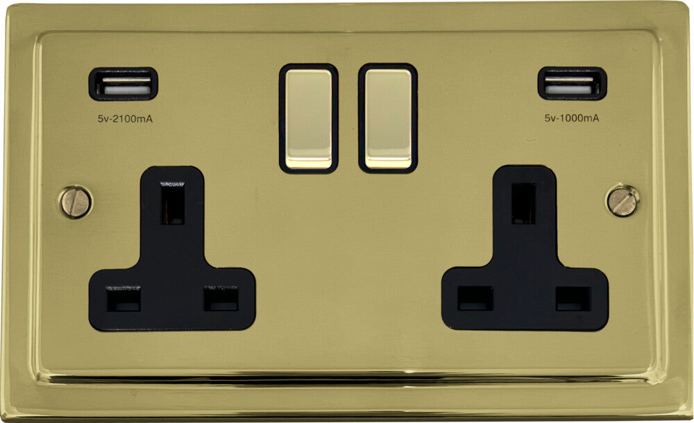 Victorian Polished Brass 2 Gang Socket C/W Usb Port