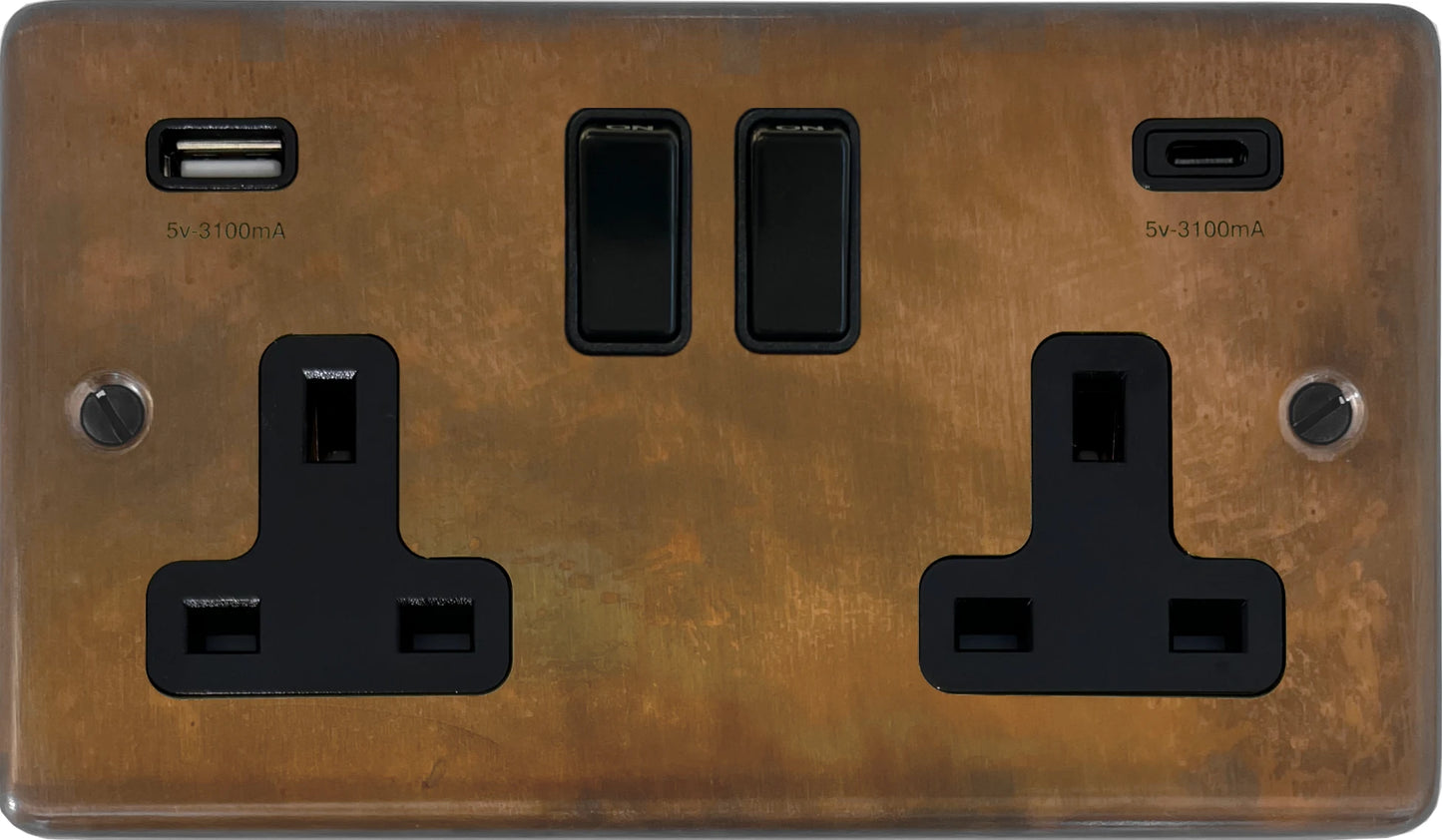 Contour  Tarnished Copper 2 Gang Socket with USBC