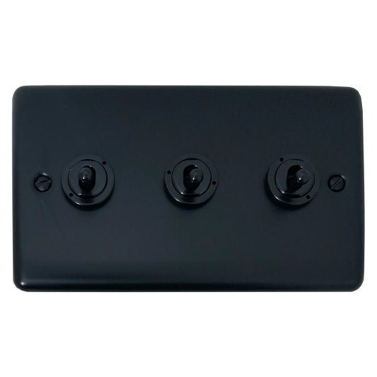 Basics Matt Black 3 Gang 2 Way Toggle - Basics range electrical toggle switch