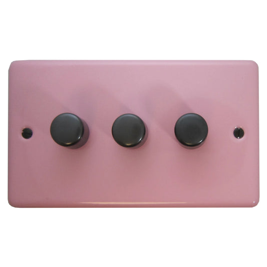 Contour Gloss Pink 3 Gang LED Dimmer (Black Nickel Caps) - Contour range electrical dimmer