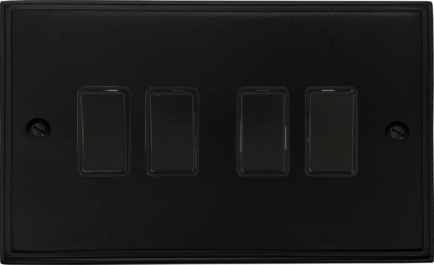 Victorian Flat Black 4 Gang Switch