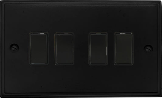 Victorian Flat Black 4 Gang Switch