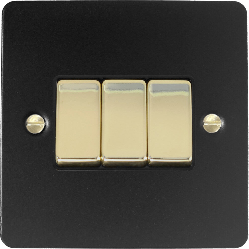 Flat Black 3 Gang Switch (Brass Switches)