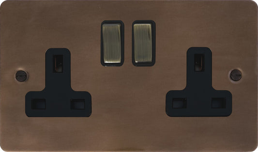 Flat Medium Bronze 2 Gang Socket