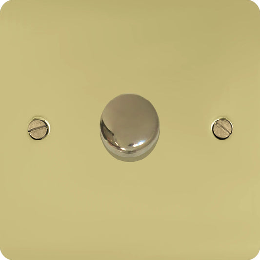 Flat Polished Brass 1 Gang 120W LED Dimmer