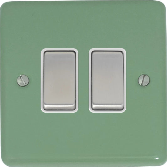 Classic Sage Green 2 Gang Switch (Satin Chrome Switch/White Insert)