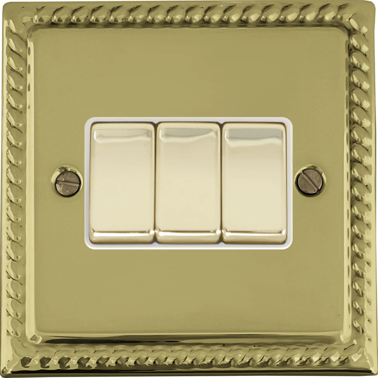 Georgian Polished Brass 3 Gang 2 Way Switch