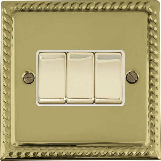 Georgian Polished Brass 3 Gang 2 Way Switch