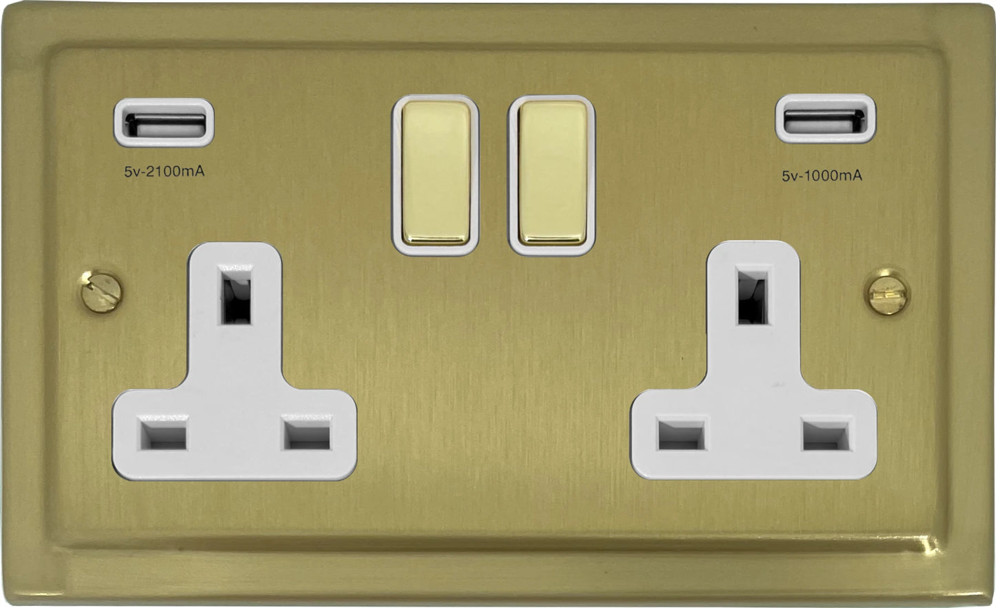 Victorian Satin Brass 2 Gang Socket C/W Usb Ports