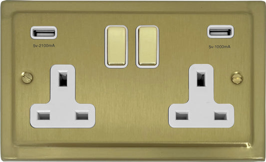 Victorian Satin Brass 2 Gang Socket C/W Usb Ports