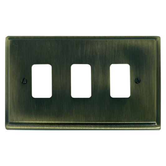 Deco Antique Brass 3 Gang Grid Plate